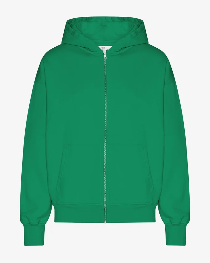 Bio-Oversize-Kapuzenjacke mit Reißverschluss – Kellygrün