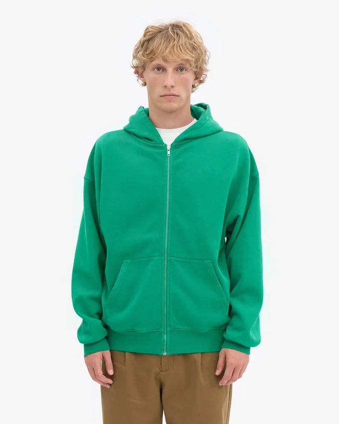 Bio-Oversize-Kapuzenjacke mit Reißverschluss – Kellygrün