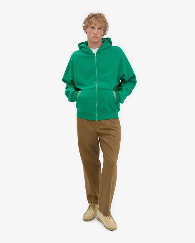 Bio-Oversize-Kapuzenjacke mit Reißverschluss – Kellygrün