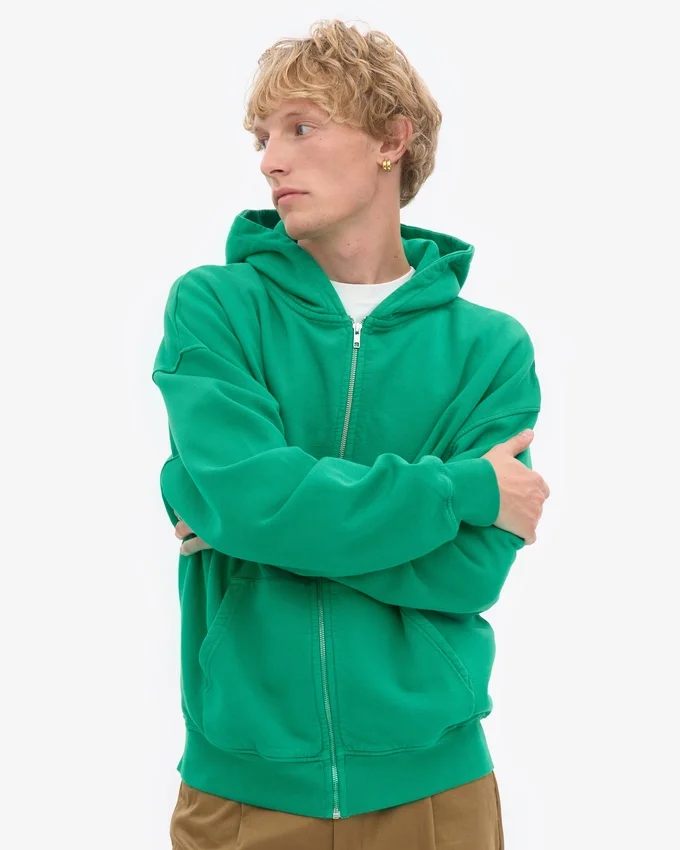 Bio-Oversize-Kapuzenjacke mit Reißverschluss – Kellygrün
