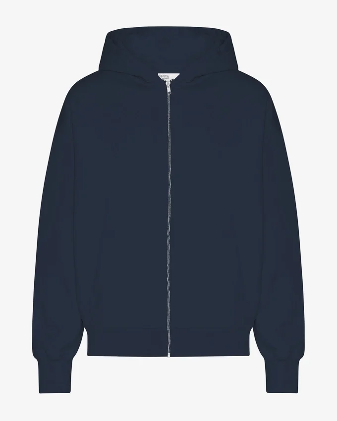 Bio-Oversize-Kapuzenjacke mit Reißverschluss – Marineblau