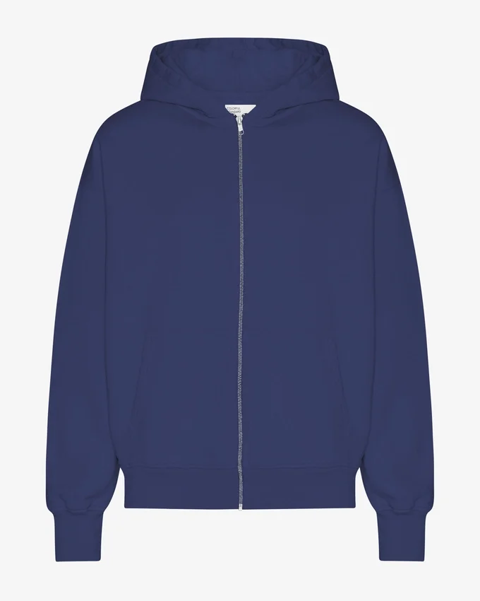 Bio-Oversize-Kapuzenjacke mit Reißverschluss – Marineblau