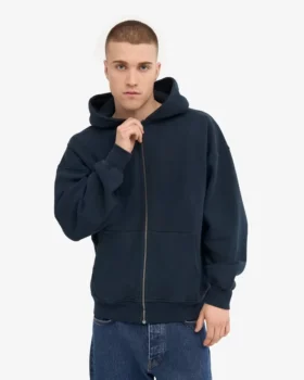 Bio-Oversize-Kapuzenjacke mit Reißverschluss – Marineblau