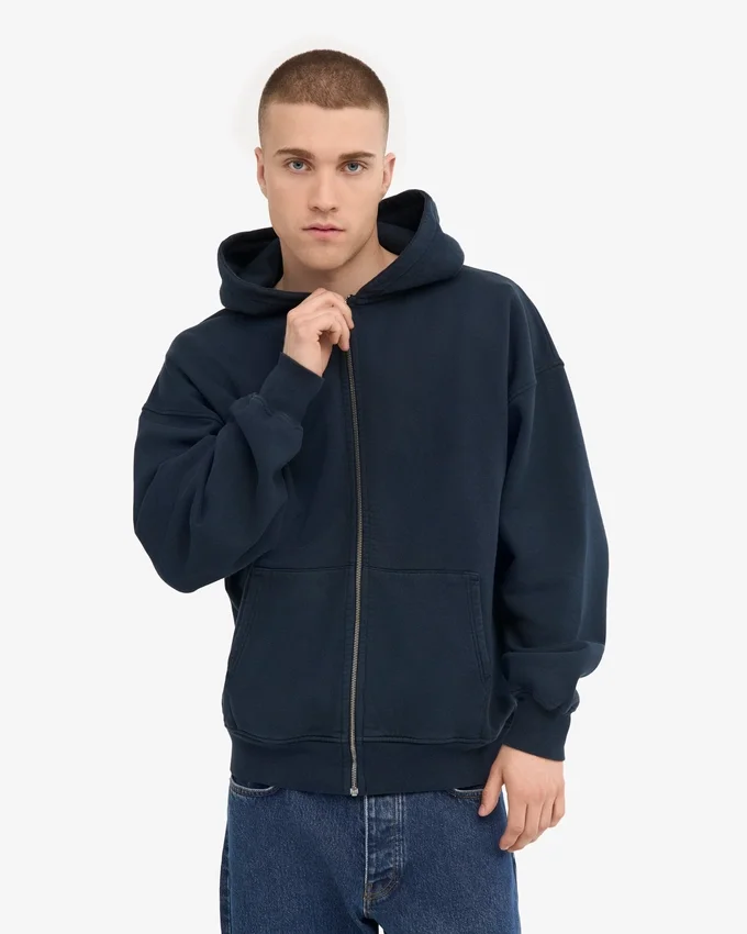 Bio-Oversize-Kapuzenjacke mit Reißverschluss – Marineblau