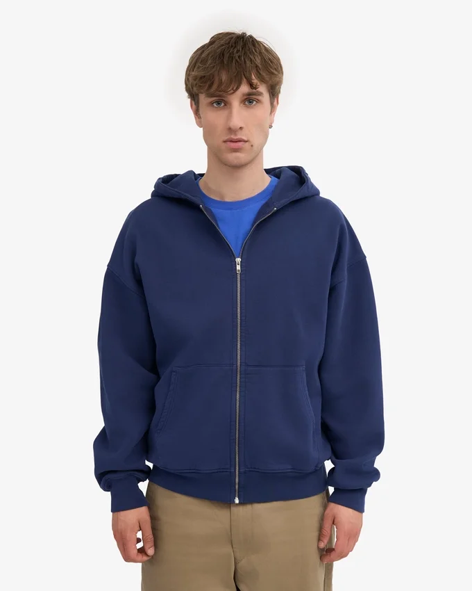 Bio-Oversize-Kapuzenjacke mit Reißverschluss – Marineblau