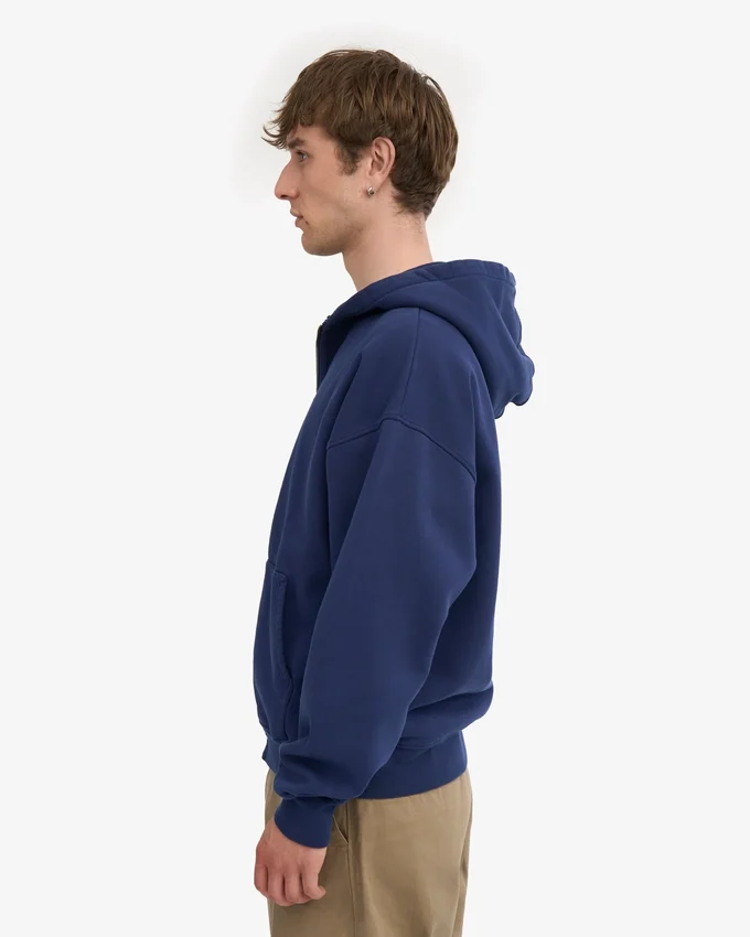 Bio-Oversize-Kapuzenjacke mit Reißverschluss – Marineblau