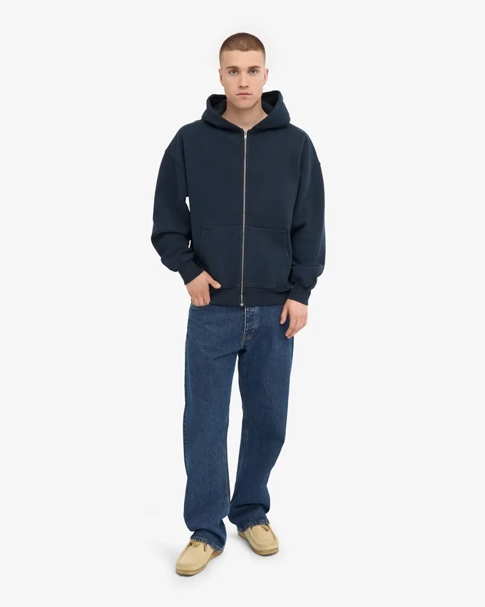 Bio-Oversize-Kapuzenjacke mit Reißverschluss – Marineblau