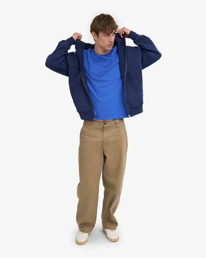 Bio-Oversize-Kapuzenjacke mit Reißverschluss – Marineblau