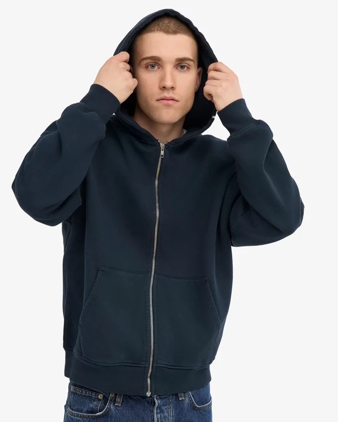 Bio-Oversize-Kapuzenjacke mit Reißverschluss – Marineblau