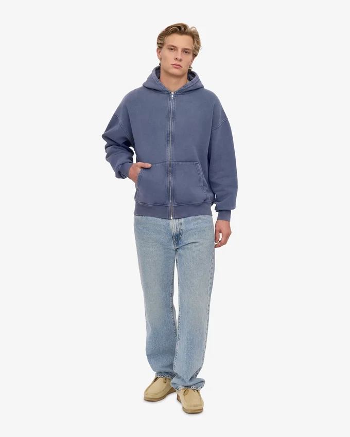 Bio-Oversize-Kapuzenjacke mit Reißverschluss – Neptune Blue