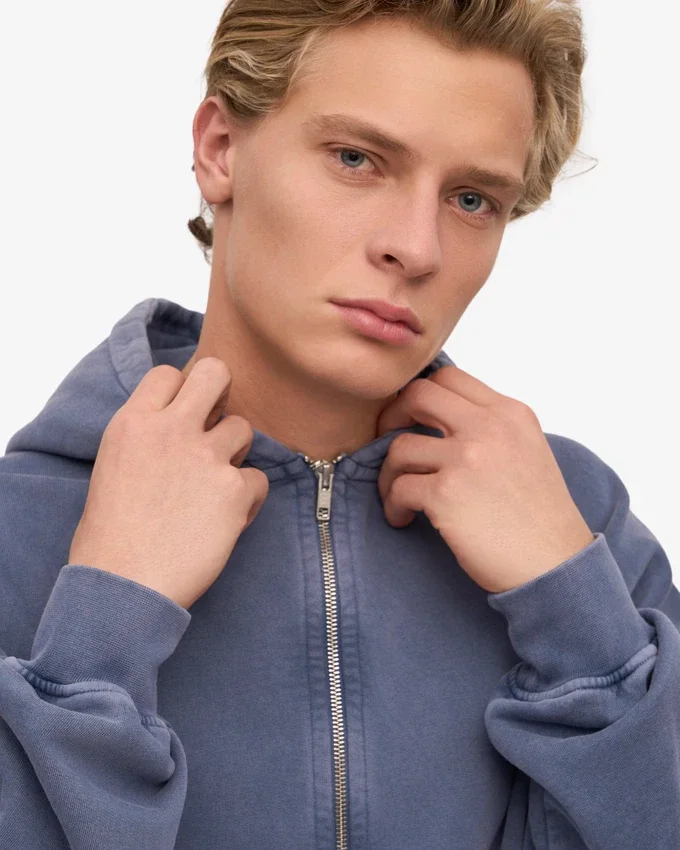 Bio-Oversize-Kapuzenjacke mit Reißverschluss – Neptune Blue