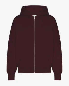 Bio-Oversize-Kapuzenjacke mit Reißverschluss – Oxblood-Rot