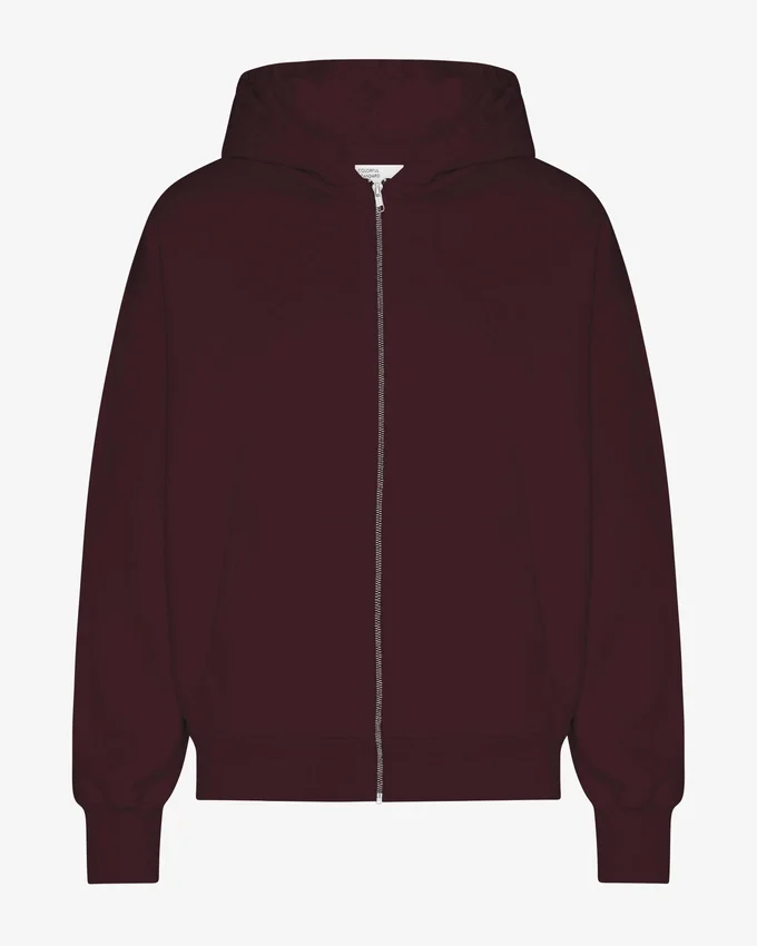 Bio-Oversize-Kapuzenjacke mit Reißverschluss – Oxblood-Rot