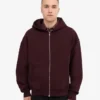 Bio-Oversize-Kapuzenjacke mit Reißverschluss – Oxblood-Rot