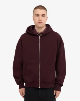Bio-Oversize-Kapuzenjacke mit Reißverschluss – Oxblood-Rot