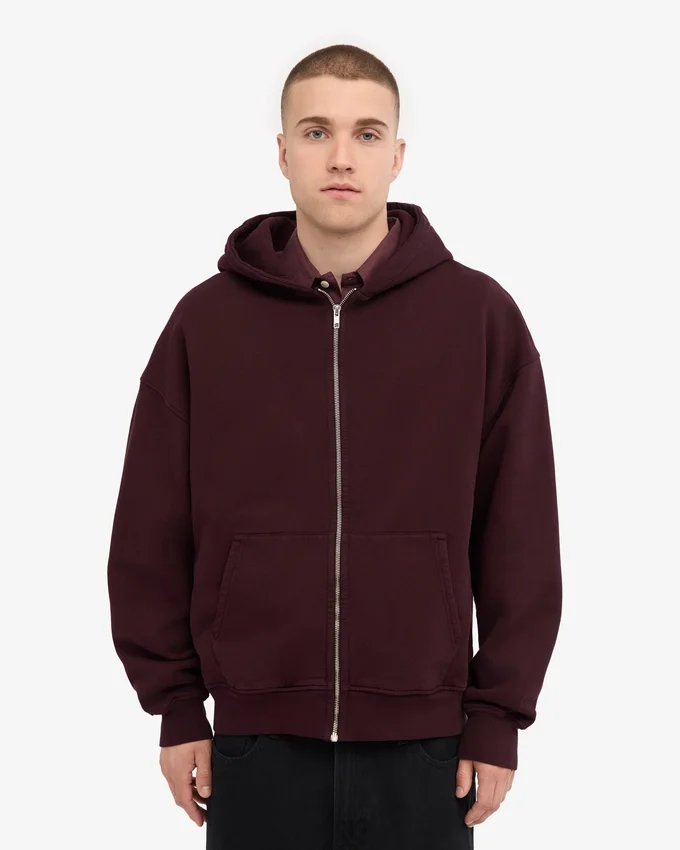 Bio-Oversize-Kapuzenjacke mit Reißverschluss – Oxblood-Rot
