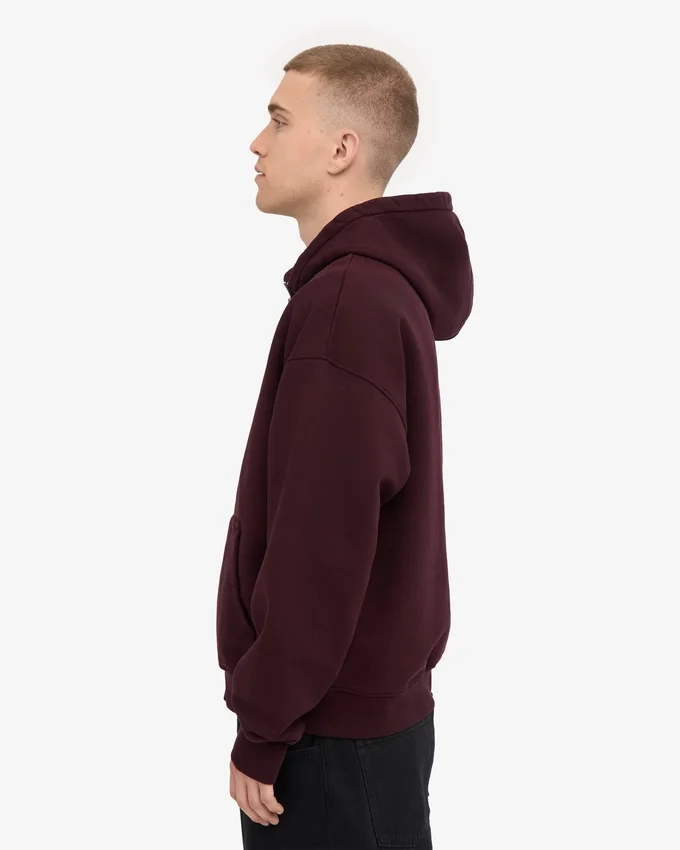 Bio-Oversize-Kapuzenjacke mit Reißverschluss – Oxblood-Rot