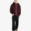 Bio-Oversize-Kapuzenjacke mit Reißverschluss – Oxblood-Rot