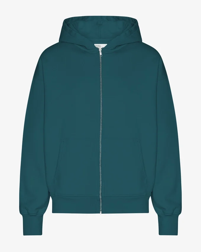 Bio-Oversize-Kapuzenjacke mit Reißverschluss – Ozeangrün
