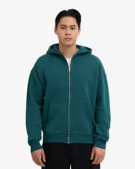 Bio-Oversize-Kapuzenjacke mit Reißverschluss – Ozeangrün