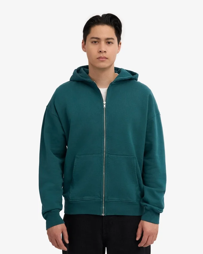 Bio-Oversize-Kapuzenjacke mit Reißverschluss – Ozeangrün