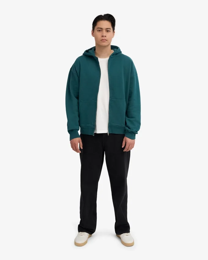 Bio-Oversize-Kapuzenjacke mit Reißverschluss – Ozeangrün