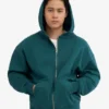 Bio-Oversize-Kapuzenjacke mit Reißverschluss – Ozeangrün