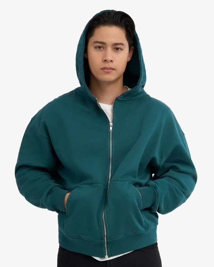 Bio-Oversize-Kapuzenjacke mit Reißverschluss – Ozeangrün