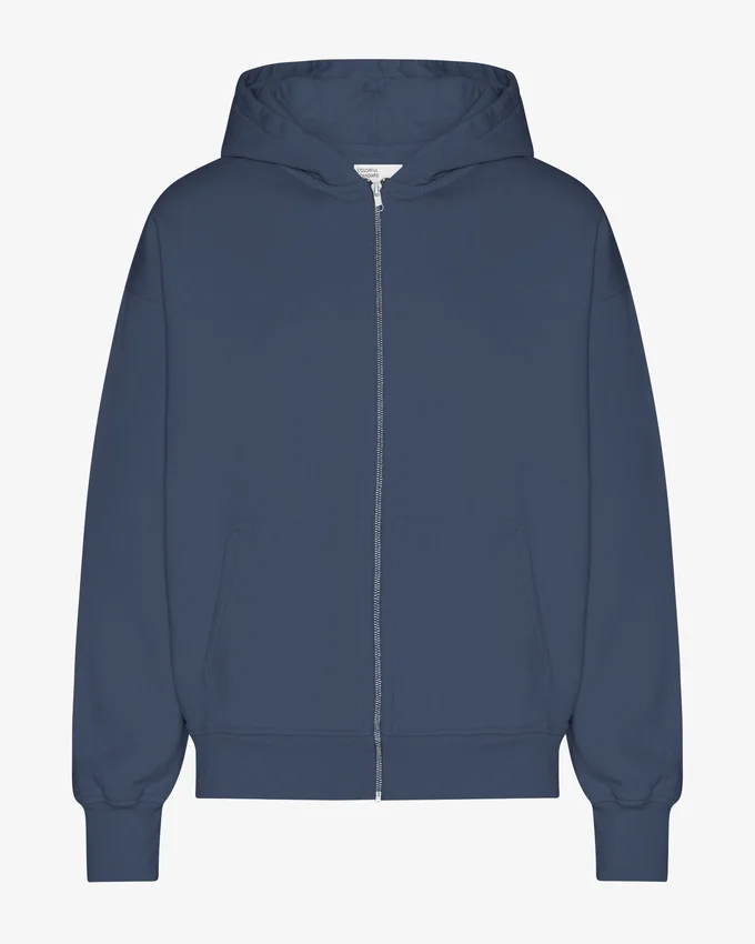 Bio-Oversize-Kapuzenjacke mit Reißverschluss – Petrolblau