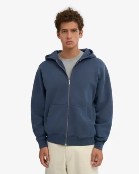 Bio-Oversize-Kapuzenjacke mit Reißverschluss – Petrolblau