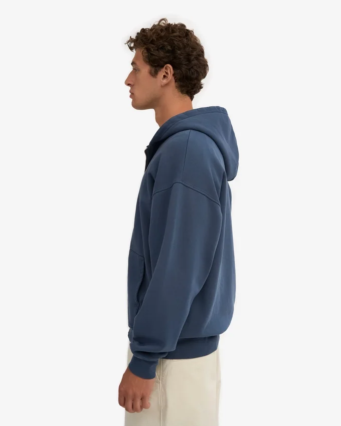 Bio-Oversize-Kapuzenjacke mit Reißverschluss – Petrolblau