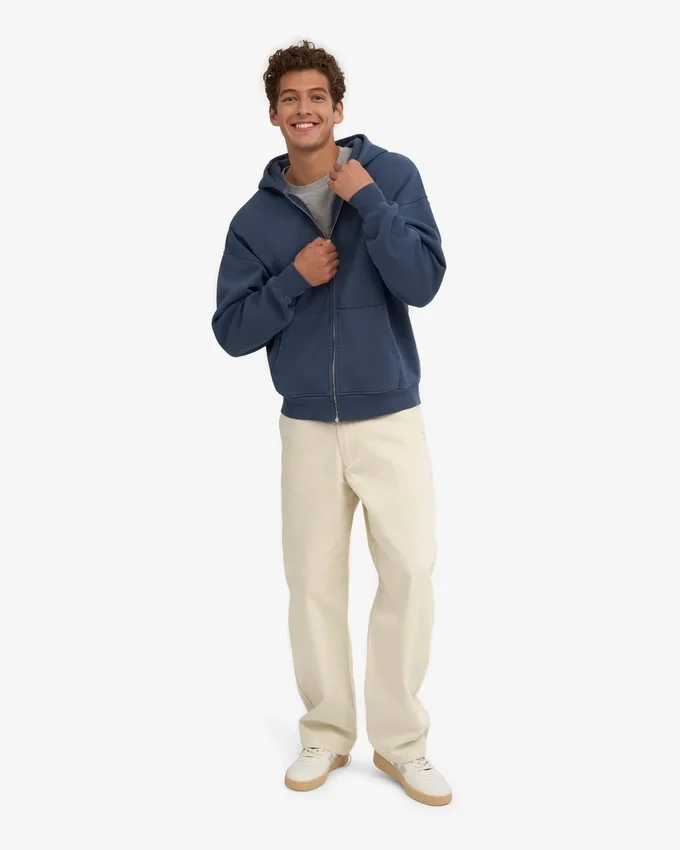 Bio-Oversize-Kapuzenjacke mit Reißverschluss – Petrolblau