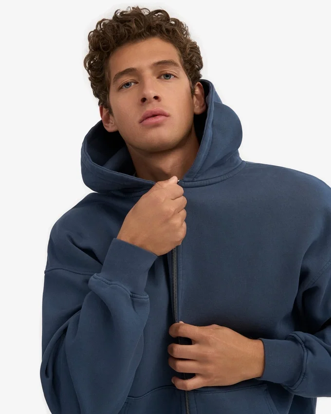 Bio-Oversize-Kapuzenjacke mit Reißverschluss – Petrolblau