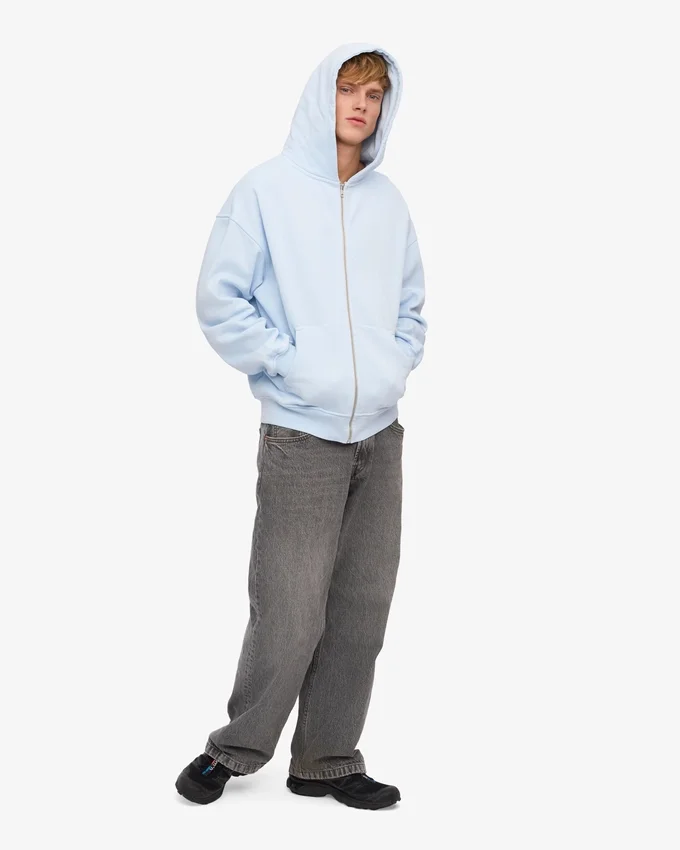 Bio-Oversize-Kapuzenjacke mit Reißverschluss – Polarblau