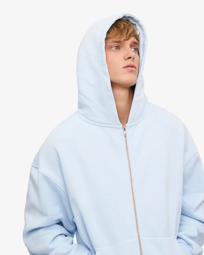 Bio-Oversize-Kapuzenjacke mit Reißverschluss – Polarblau