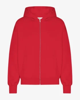 Bio-Oversize-Kapuzenjacke mit Reißverschluss – Scharlachrot