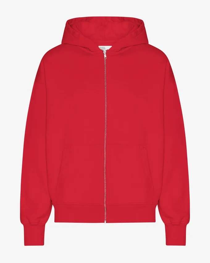 Bio-Oversize-Kapuzenjacke mit Reißverschluss – Scharlachrot
