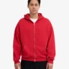 Bio-Oversize-Kapuzenjacke mit Reißverschluss – Scharlachrot