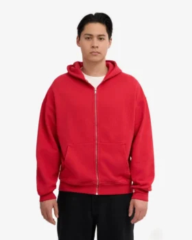 Bio-Oversize-Kapuzenjacke mit Reißverschluss – Scharlachrot