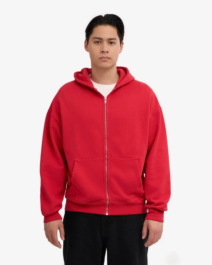 Bio-Oversize-Kapuzenjacke mit Reißverschluss – Scharlachrot