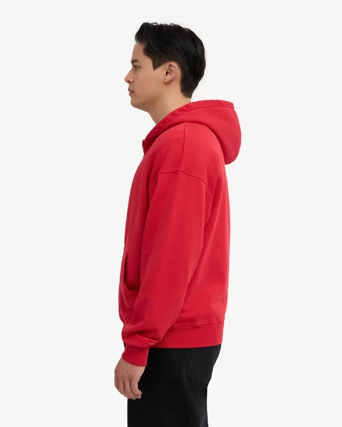 Bio-Oversize-Kapuzenjacke mit Reißverschluss – Scharlachrot