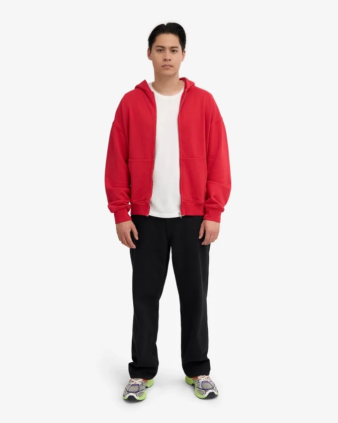 Bio-Oversize-Kapuzenjacke mit Reißverschluss – Scharlachrot