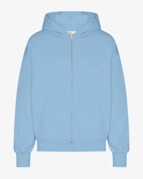 Bio-Oversize-Kapuzenjacke mit Reißverschluss – Seeblau