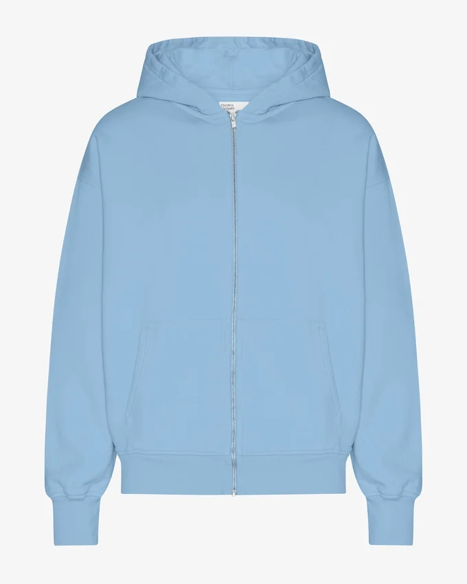 Bio-Oversize-Kapuzenjacke mit Reißverschluss – Seeblau