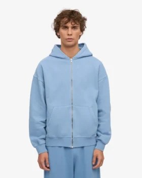 Bio-Oversize-Kapuzenjacke mit Reißverschluss – Seeblau