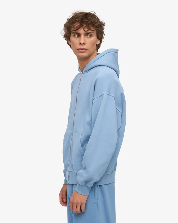 Bio-Oversize-Kapuzenjacke mit Reißverschluss – Seeblau