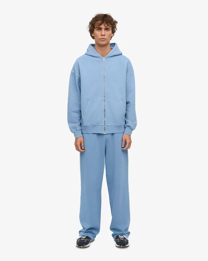 Bio-Oversize-Kapuzenjacke mit Reißverschluss – Seeblau