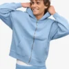 Bio-Oversize-Kapuzenjacke mit Reißverschluss – Seeblau