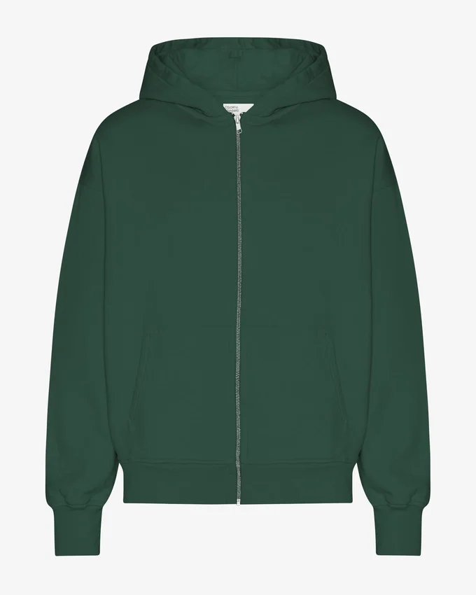 Bio-Oversize-Kapuzenjacke mit Reißverschluss – Smaragdgrün