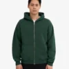 Bio-Oversize-Kapuzenjacke mit Reißverschluss – Smaragdgrün